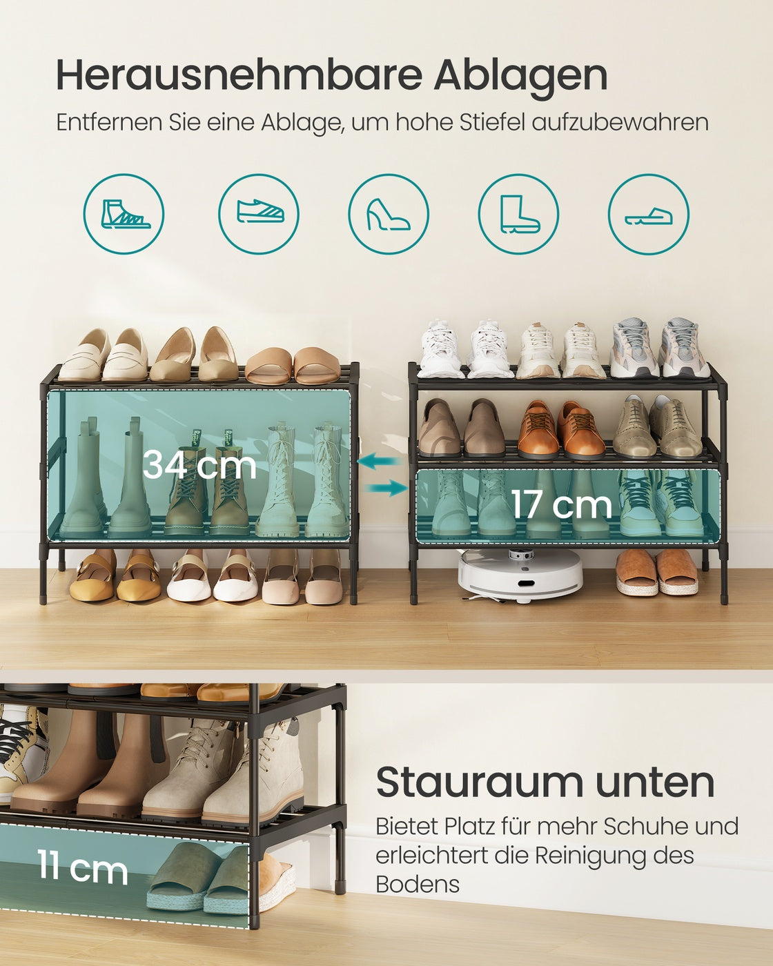 Schoenenrek - 3 Etages - Stapelbaar - Ruimtebesparend - Zwart