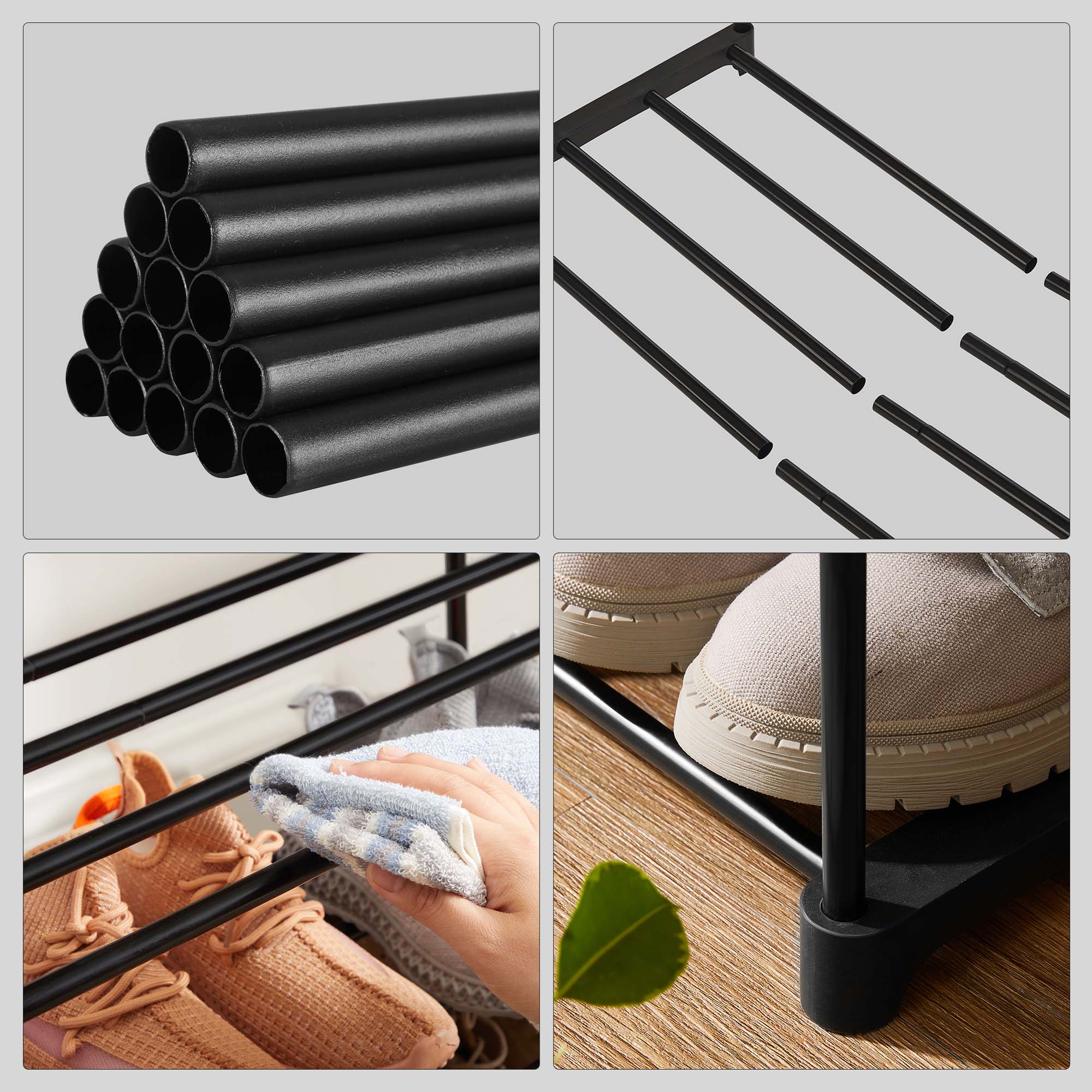 Shoe Rack - 3 -lagring av lagringsstället - Svart - Svart