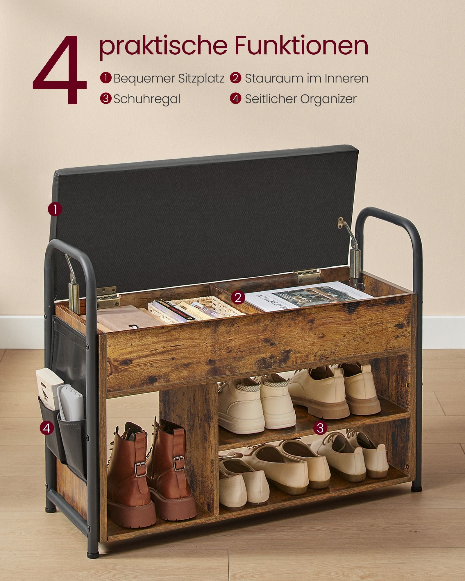 Shoe Bank - med sittplatser och handtag - 80,6 cm bred
