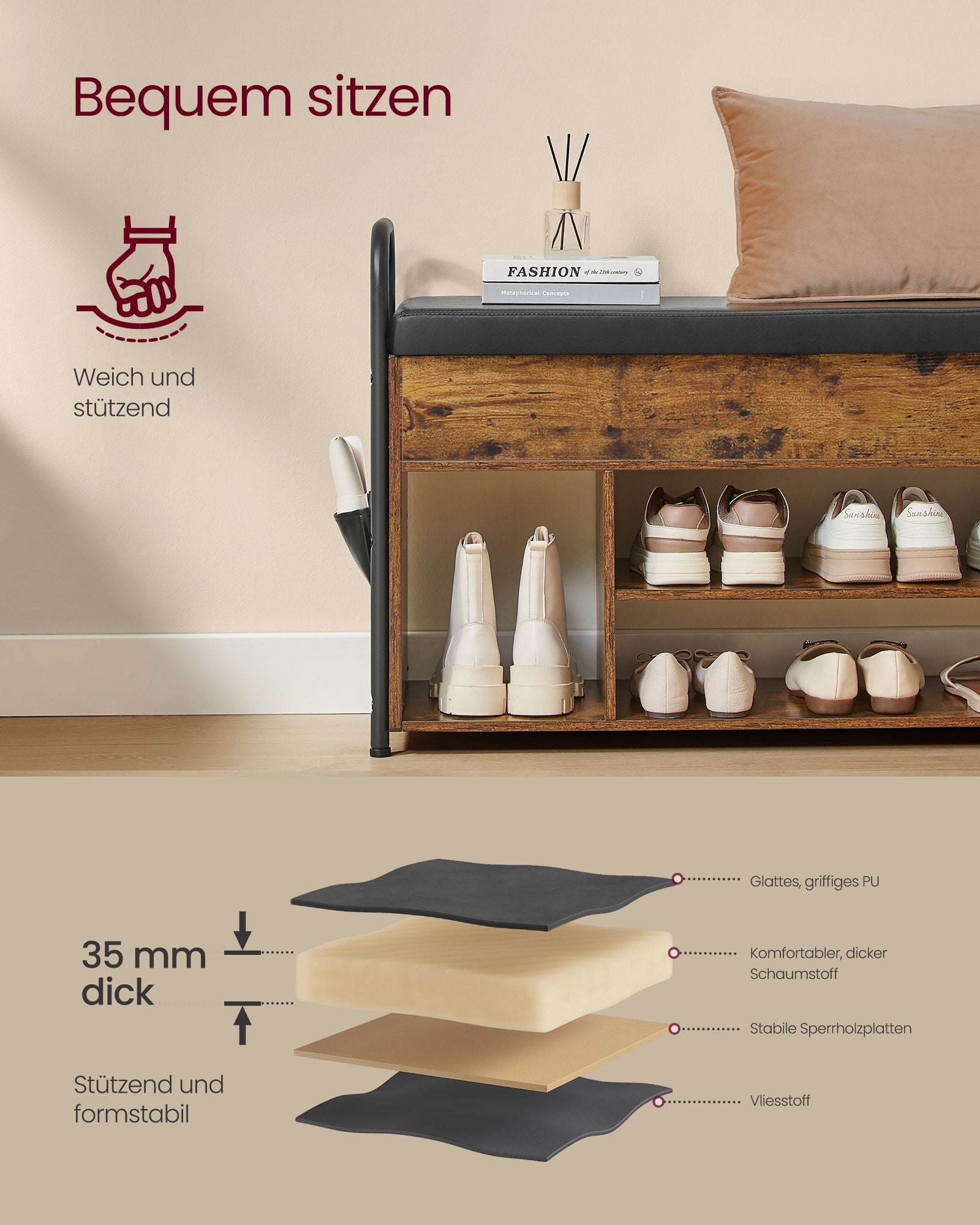 Shoe Bank - med sittplatser och handtag - 80,6 cm bred