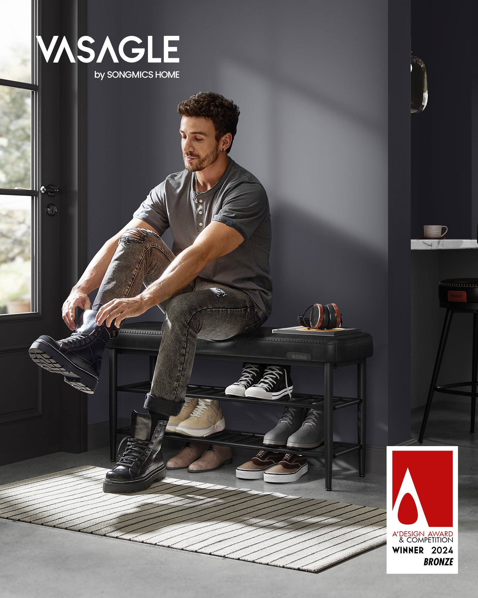 Skobänk – Med sömmar – Stål – Bläcksvart