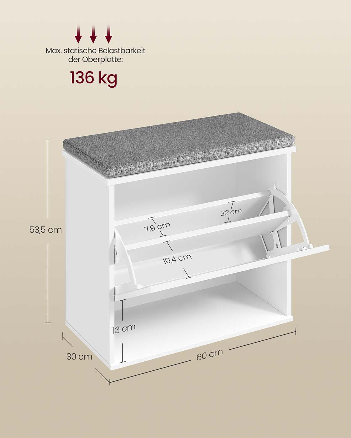 Skobänk - Sittdyna, hopfällbart fack och justerbar skiljevägg - Trä - Hall