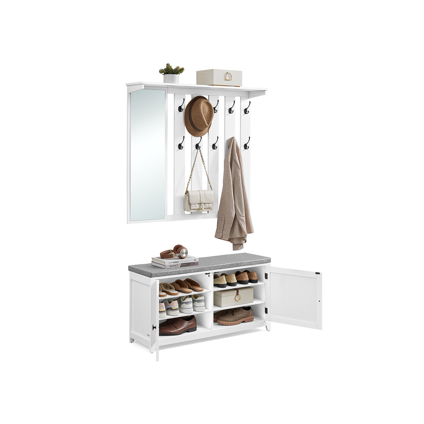 Sko Bank Wall Coat Rack Set med 10 dubbla krokar 102 cm breda