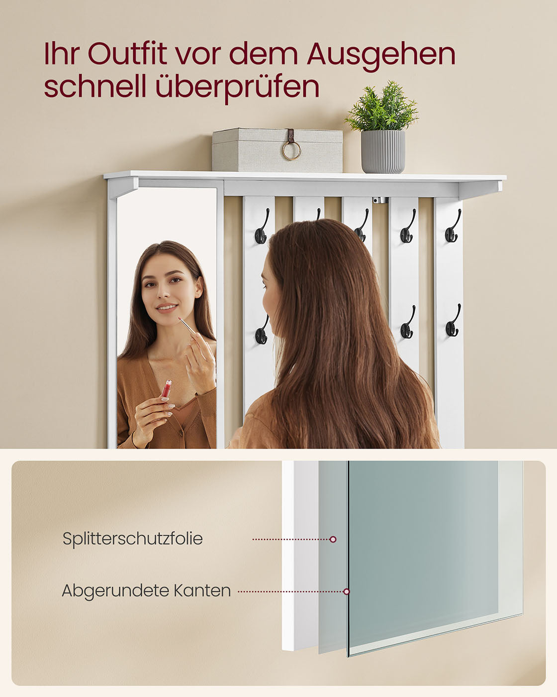 Sko Bank Wall Coat Rack Set med 10 dubbla krokar 102 cm breda