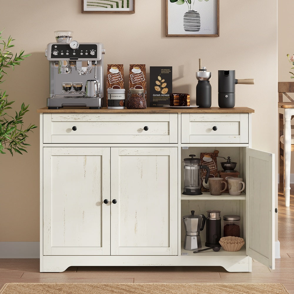 Keukenkast - 107 cm Breed - 2 Lades - 3 Deuren - Vintage Wit