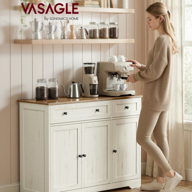 Keukenkast - 107 cm Breed - 2 Lades - 3 Deuren - Vintage Wit