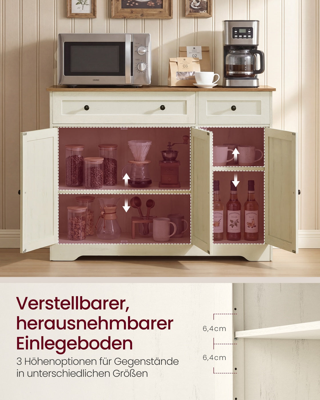 Keukenkast - 107 cm Breed - 2 Lades - 3 Deuren - Vintage Wit