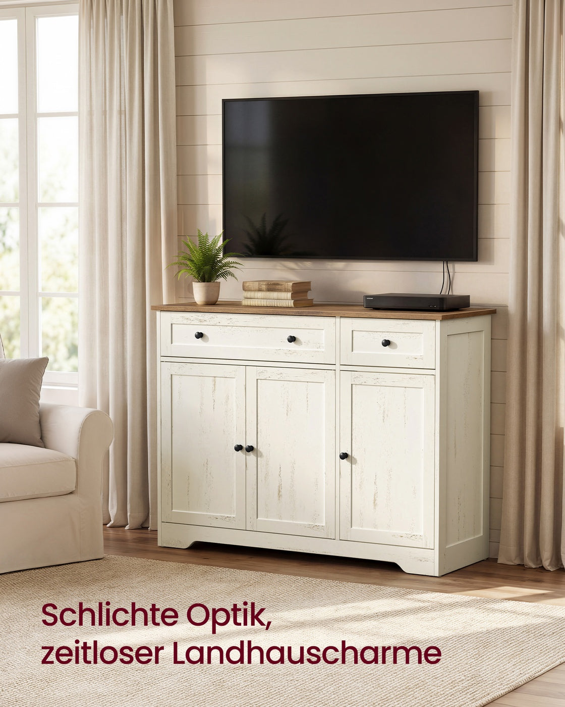 Keukenkast - 107 cm Breed - 2 Lades - 3 Deuren - Vintage Wit