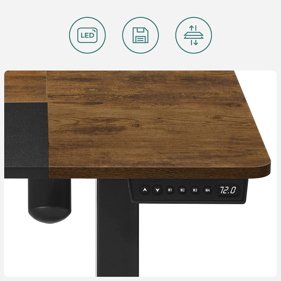 Sitt-stå skrivbord – Elektriskt justerbart – Vintage brun-svart