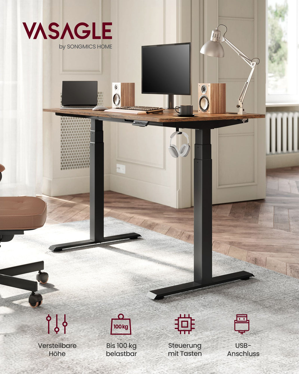 Höjd -justerbar skrivbord - med minnesfunktion - med hjul