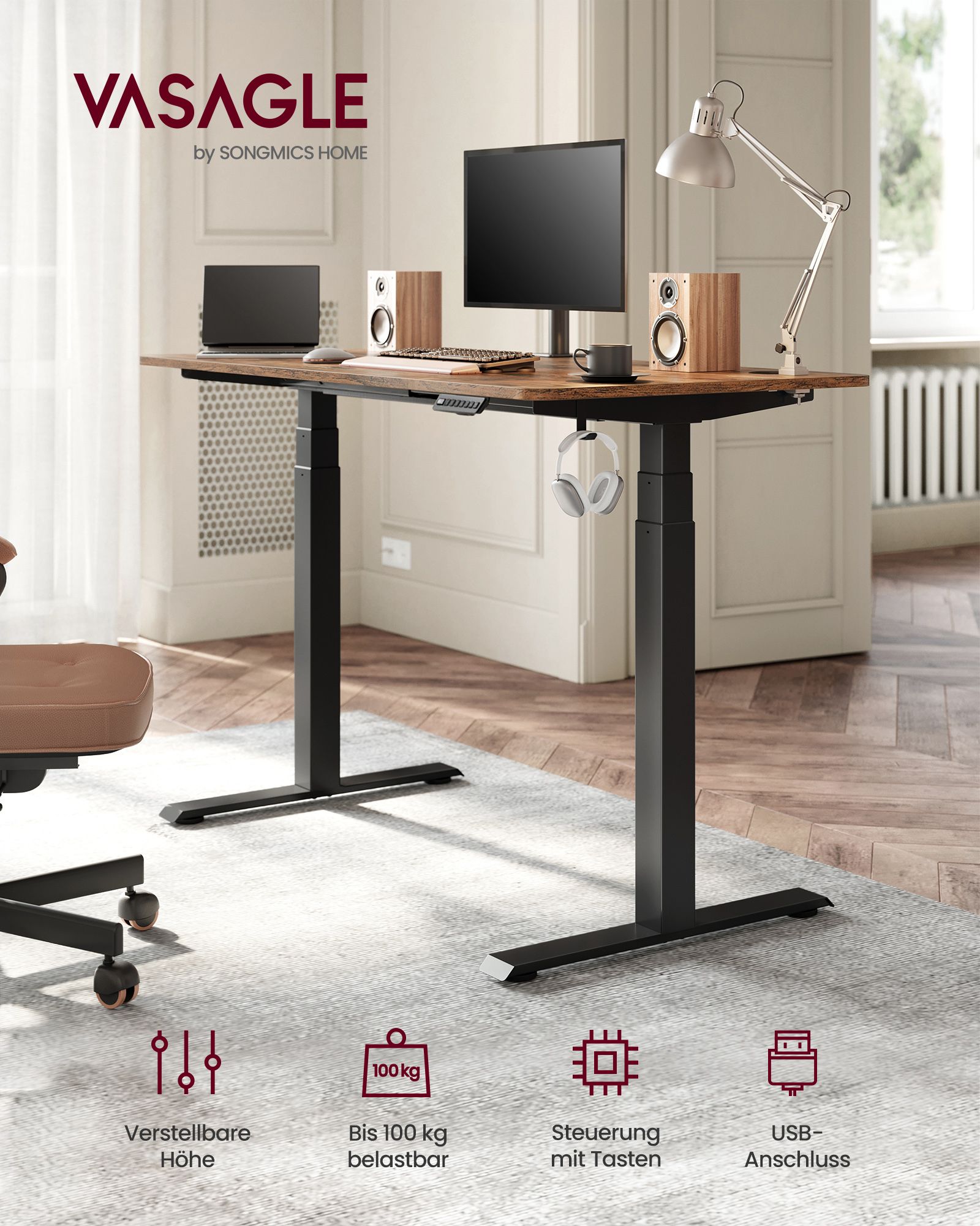 Höjd -justerbar skrivbord - med minnesfunktion - med hjul