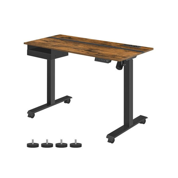 Elskrivbord – Höjdjusterbart med uttag – Vintage brun, svart