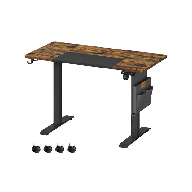 Elektriskt skrivbord – Justerbar höjd med organisatör – Vintage brun-svart