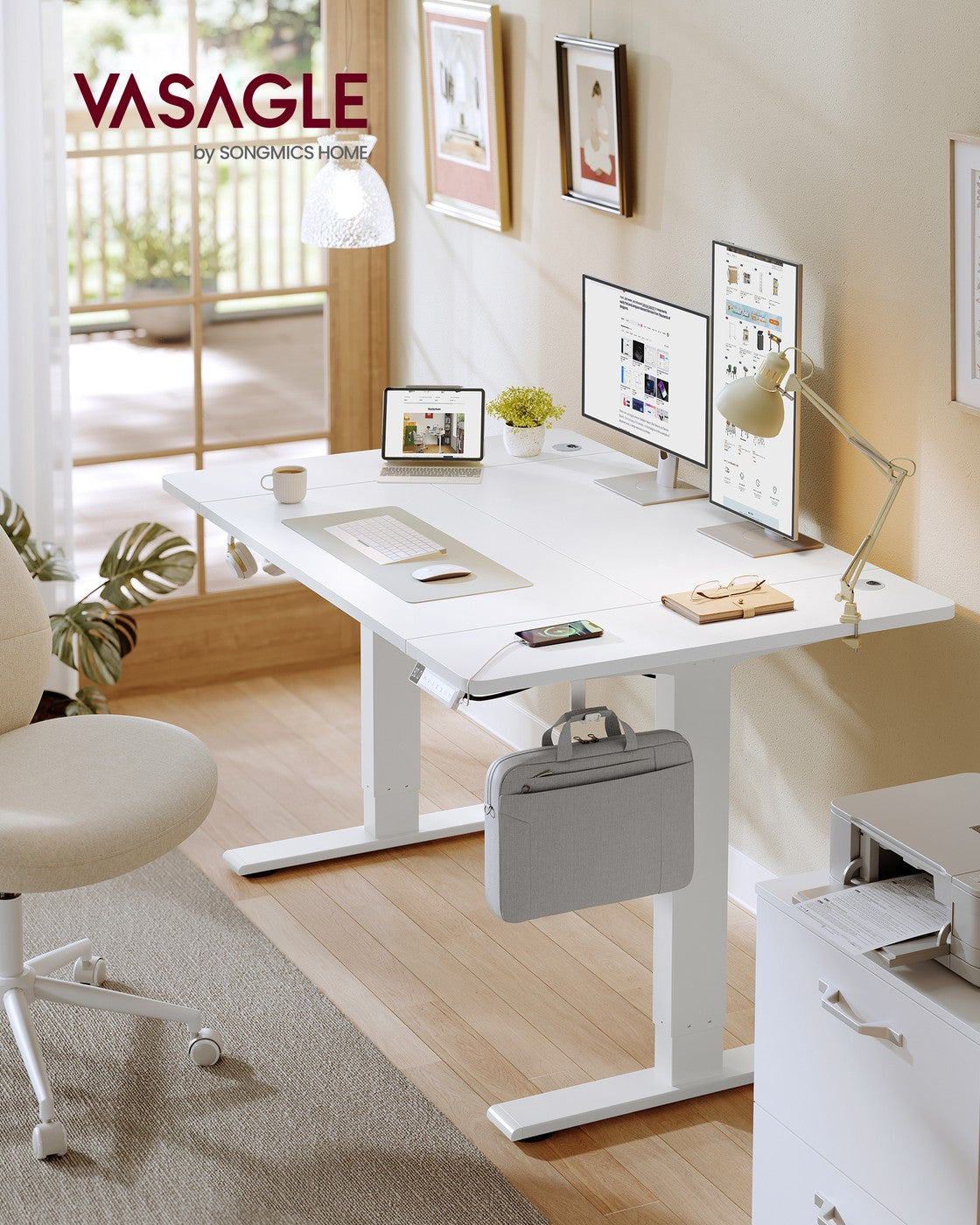 Elektrisch Zit-Sta Bureau - 120 x 80 cm - USB-C-Poort - Wit