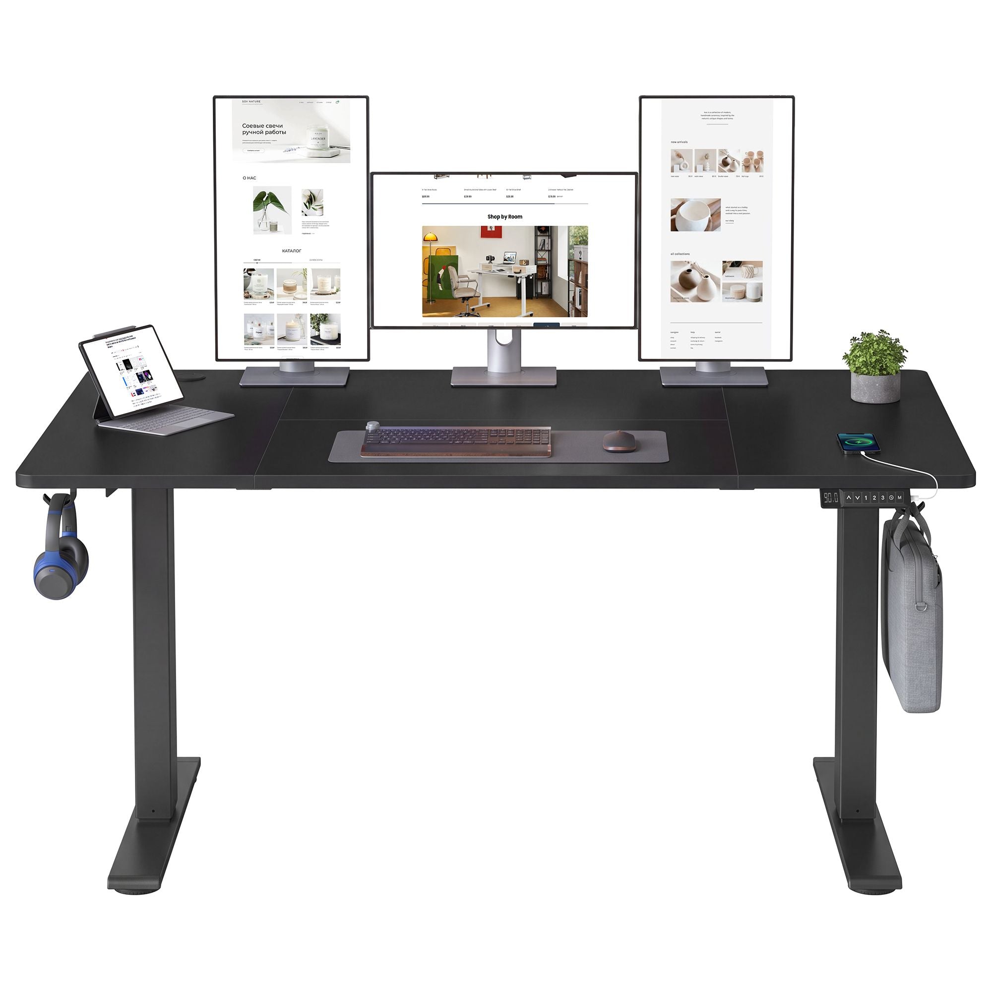 Elektrisch Zit-Sta Bureau - 140 x 80 cm - USB-C-Poort - Geheugenfunctie - Zwart