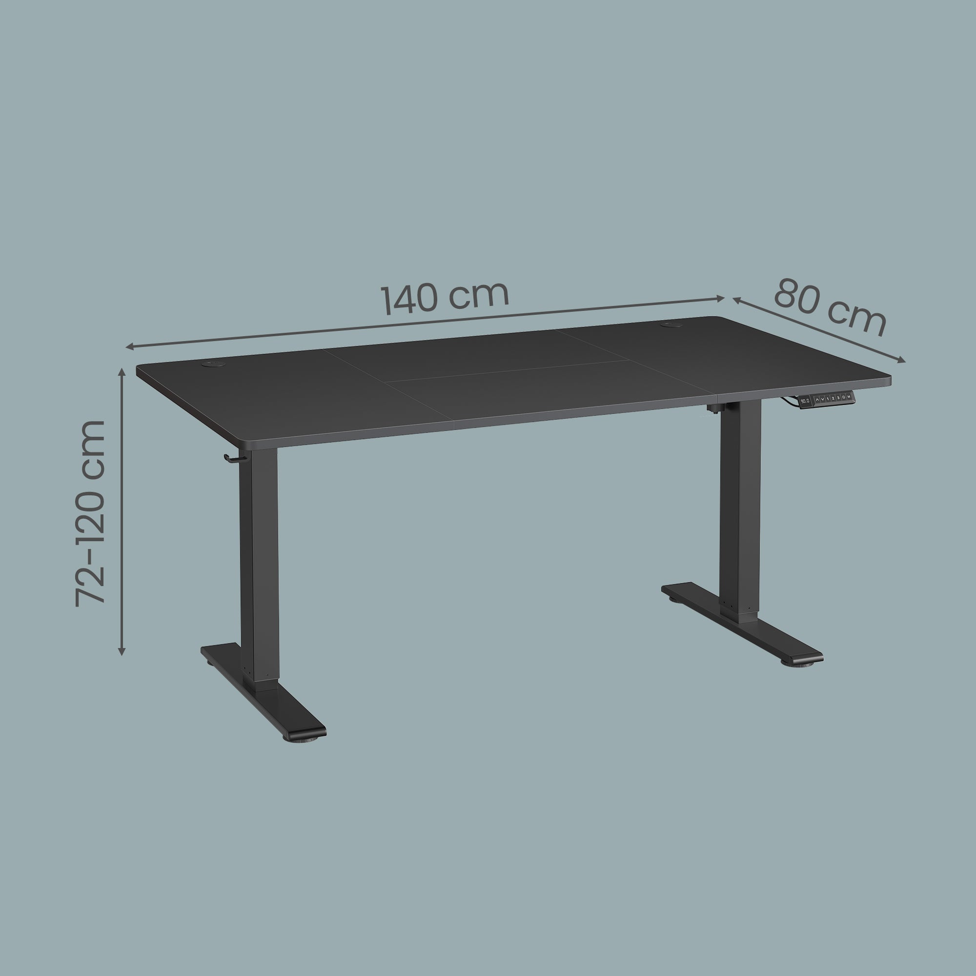 Elektrisch Zit-Sta Bureau - 140 x 80 cm - USB-C-Poort - Geheugenfunctie - Zwart