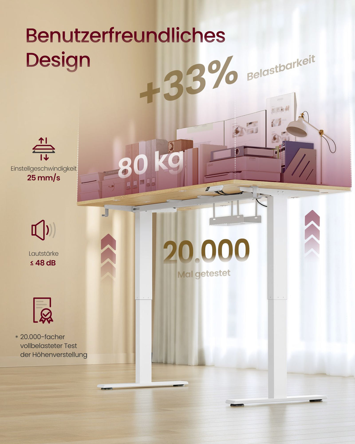 Bureau - In Hoogte Verstelbaar met Geheugenfunctie - Zit-Sta - Goudeiken en matwit - 180 x 80 x (72-120) cm
