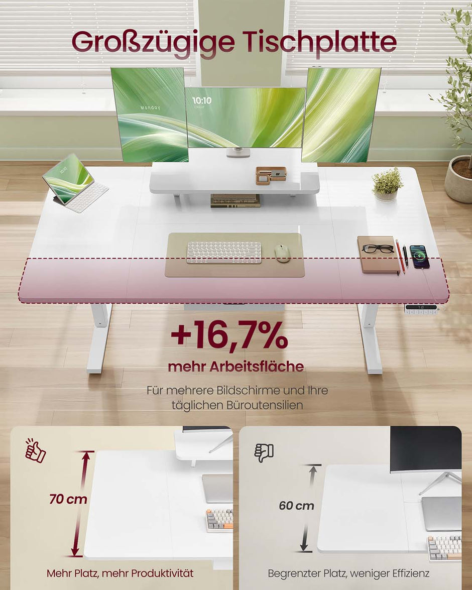 Skrivbord – Justerbart i höjdled – Monitorstativ och USB – Arbetsplats