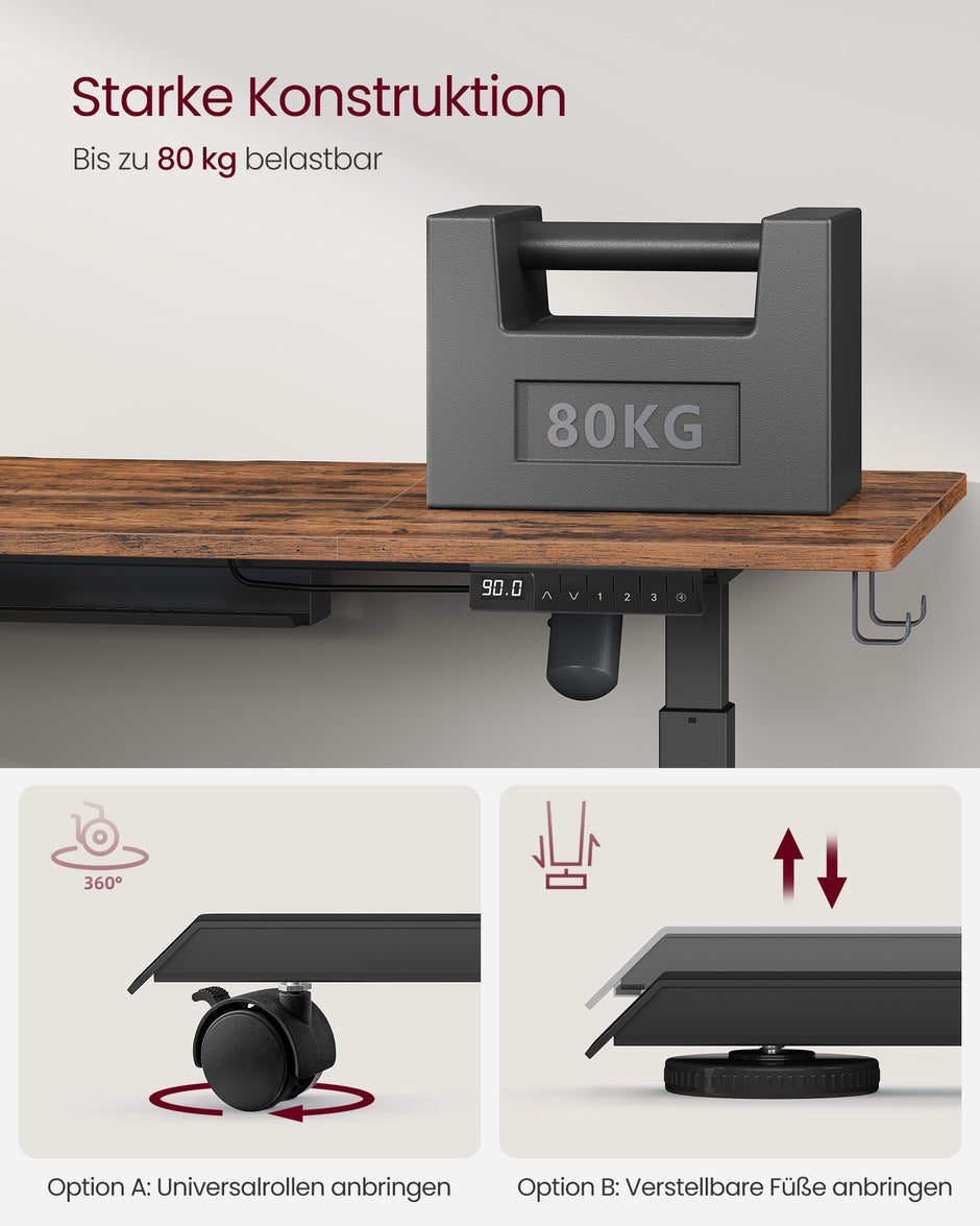 Elektrisch Zit-Sta Bureau - 140 x 60 cm - 4 Geheugenstanden - Vintage Bruin