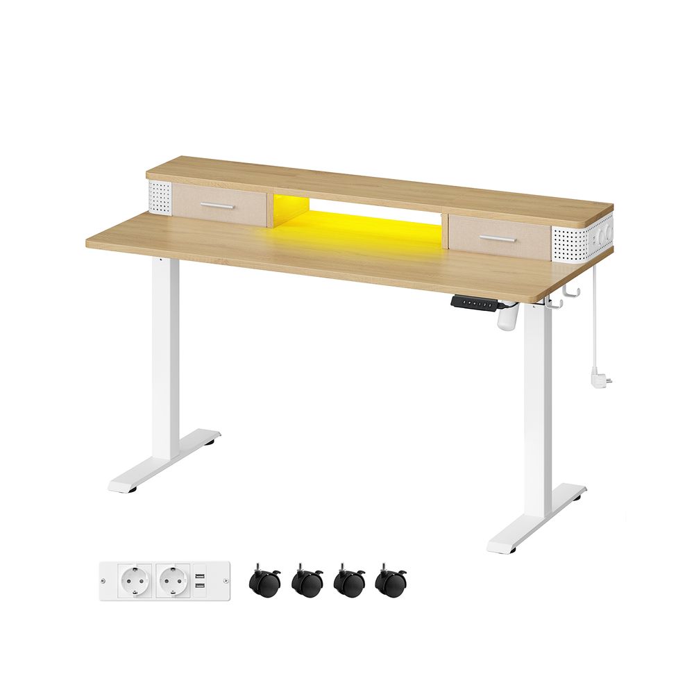 Elektriskt skrivbord - Höjdjusterbar - med uttag och 2 lådor