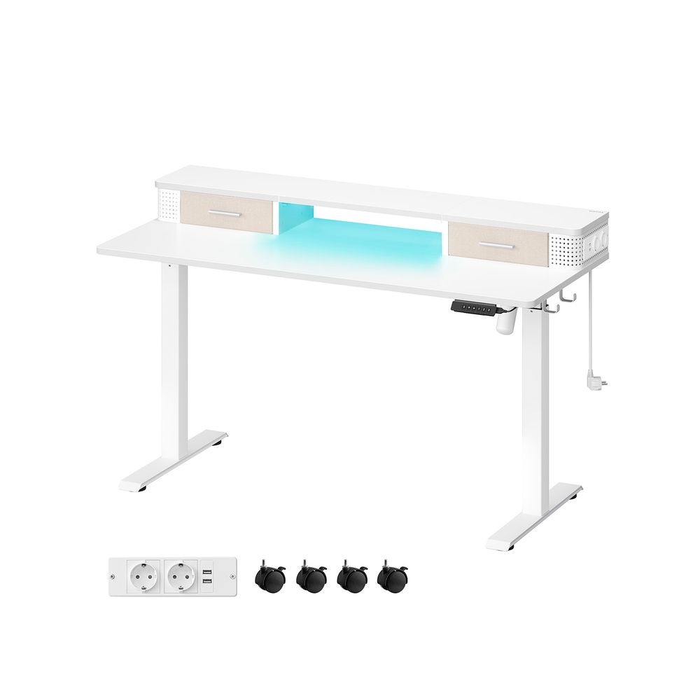 Elektriskt skrivbord - Höjdjusterbar - med uttag och 2 lådor