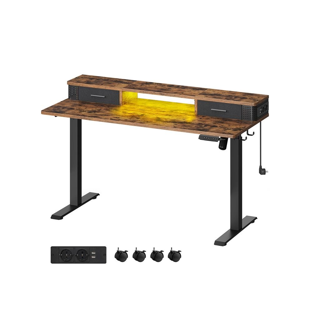 Elektriskt skrivbord - Höjdjusterbar - med uttag och 2 lådor