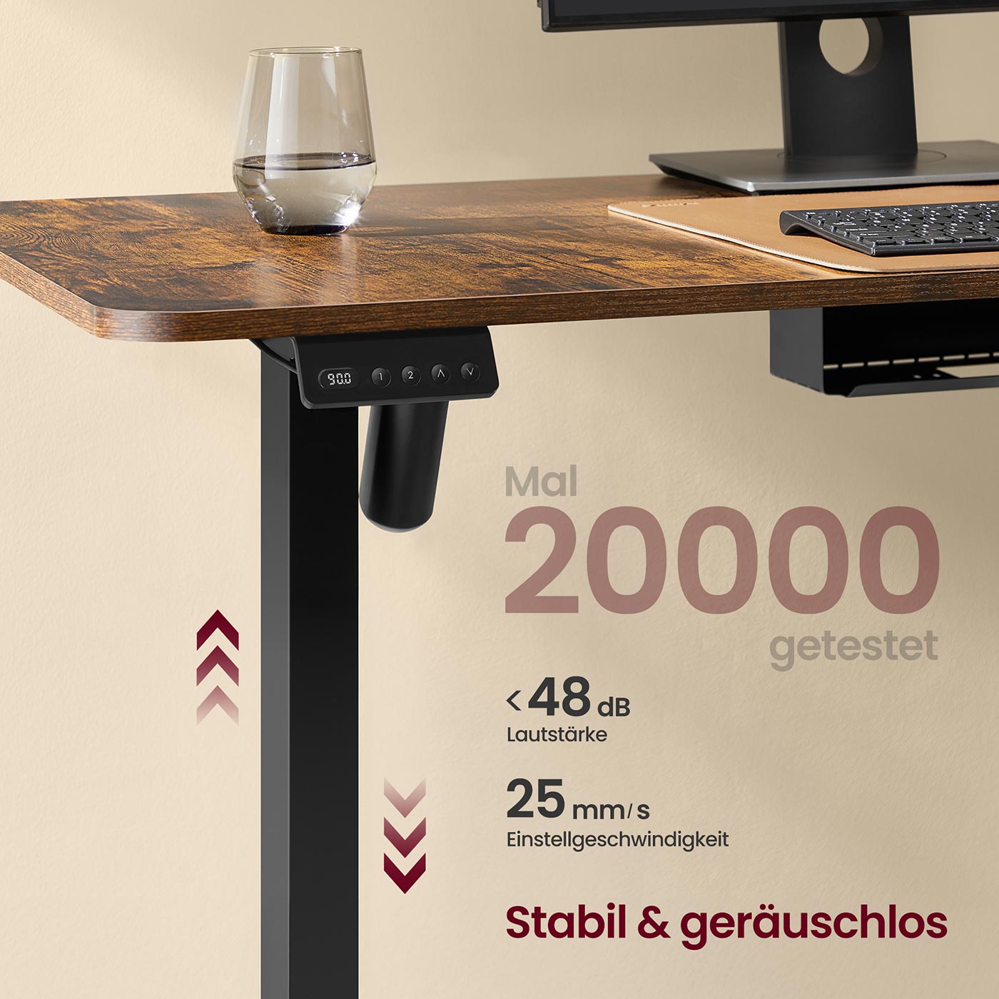 Hörnskrivbord – elektriskt – justerbart i höjdled – vintagebrun och bläcksvart