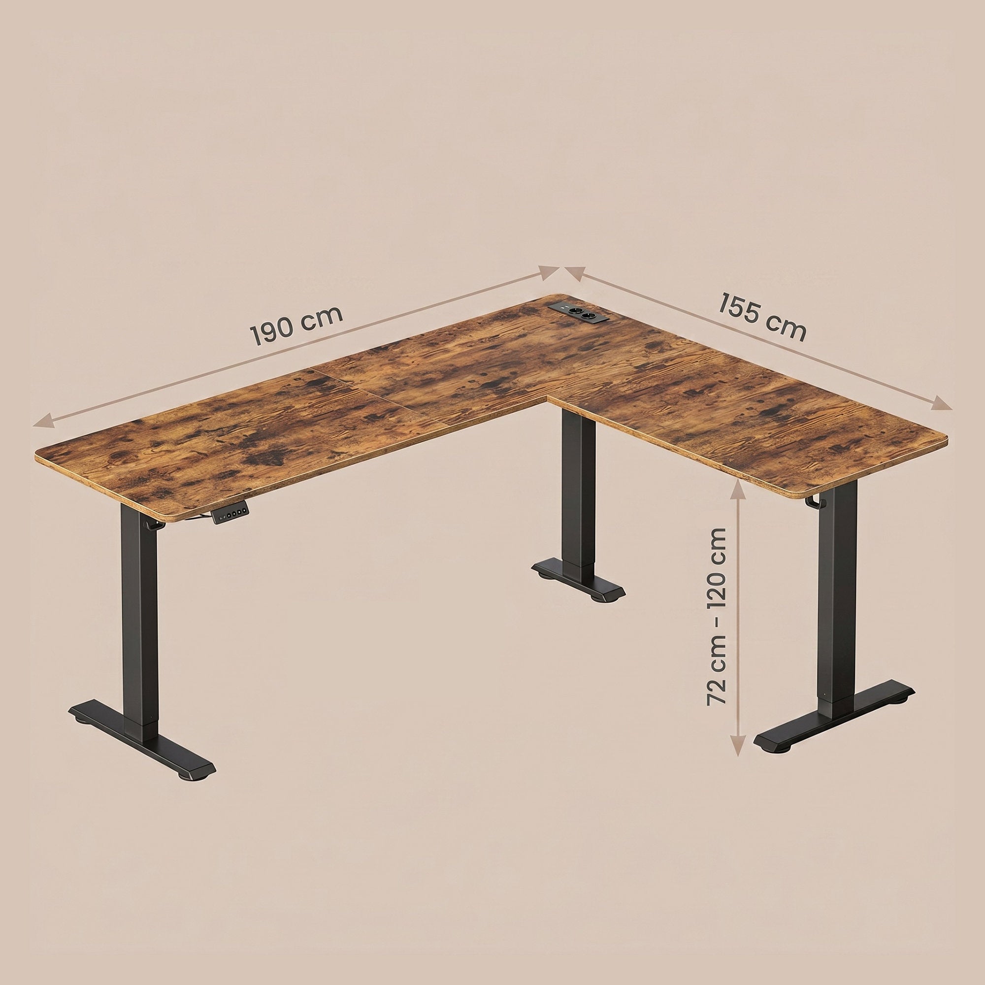 Hoekbureau - L-Vorm - Elektrisch Verstelbaar - 190 x 155 cm - Bruin