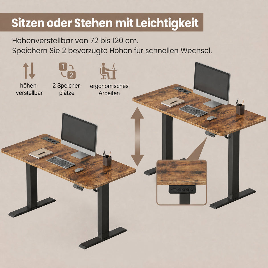 Hoekbureau - L-Vorm - Elektrisch Verstelbaar - 190 x 155 cm - Bruin