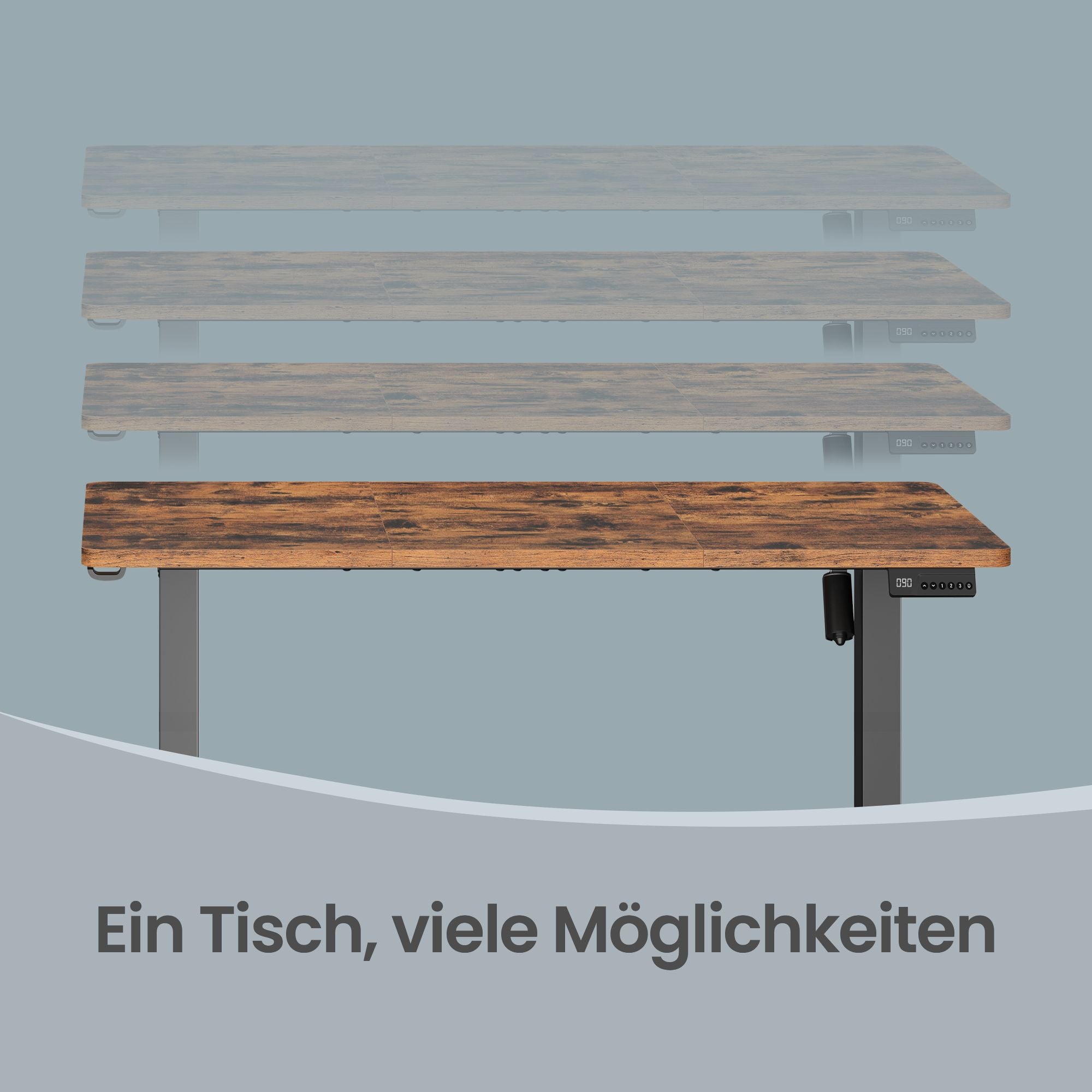Elektrisch Zit-Sta Bureau - 80 x 50 cm - Geheugenfunctie - Vintage Bruin