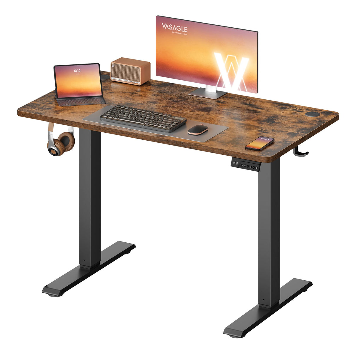 Elektrisch Zit-Sta Bureau – 100 x 60 cm – 4 Geheugenstanden – Zitherinnering – Vintage Bruin en Zwart