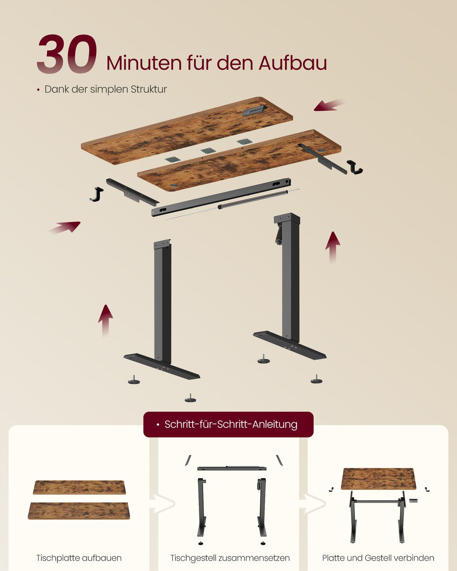 Elektrisch Zit-Sta Bureau – 100 x 60 cm – 4 Geheugenstanden – Zitherinnering – Vintage Bruin en Zwart
