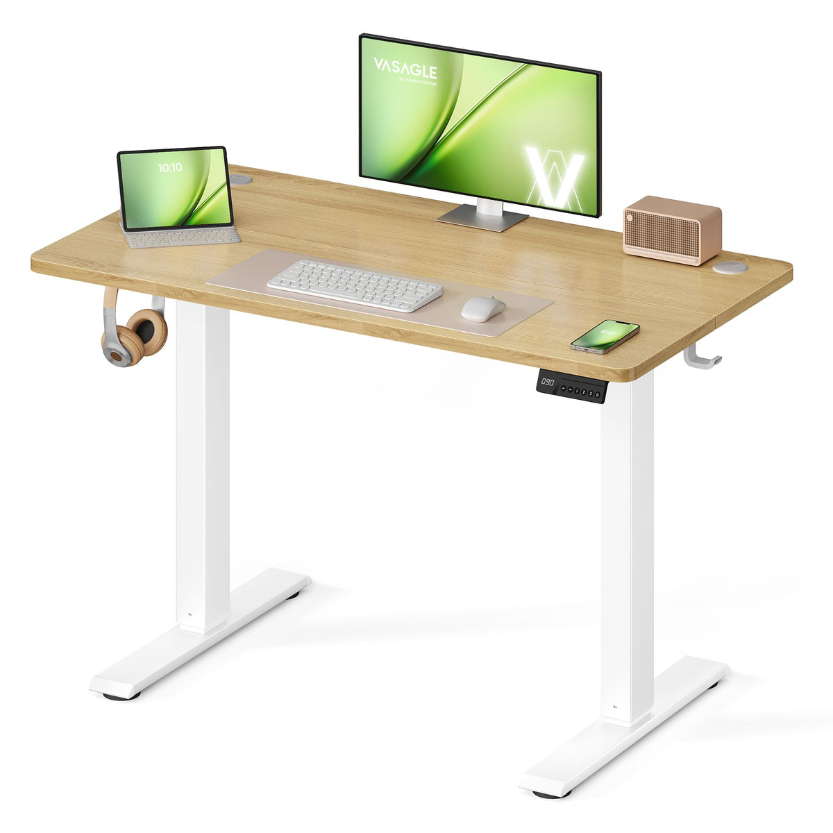 Elektrisch Zit-Sta Bureau – 100 x 60 cm – 4 Geheugenstanden – Zitherinnering – Goudeiken en Matwit