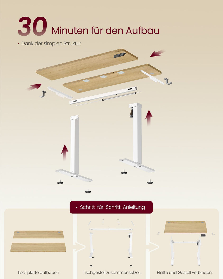 Elektrisch Zit-Sta Bureau – 100 x 60 cm – 4 Geheugenstanden – Zitherinnering – Goudeiken en Matwit