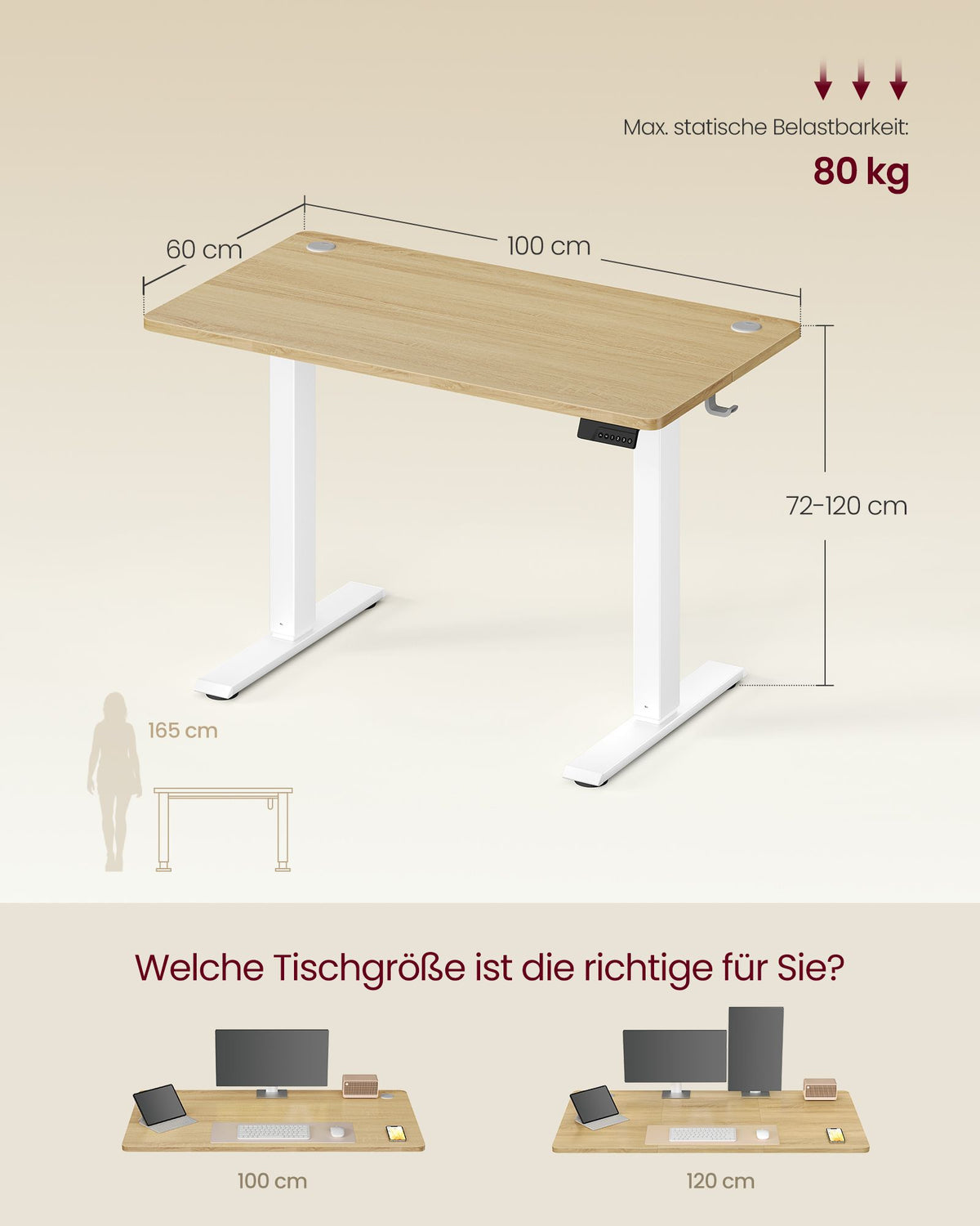 Elektrisch Zit-Sta Bureau – 100 x 60 cm – 4 Geheugenstanden – Zitherinnering – Goudeiken en Matwit