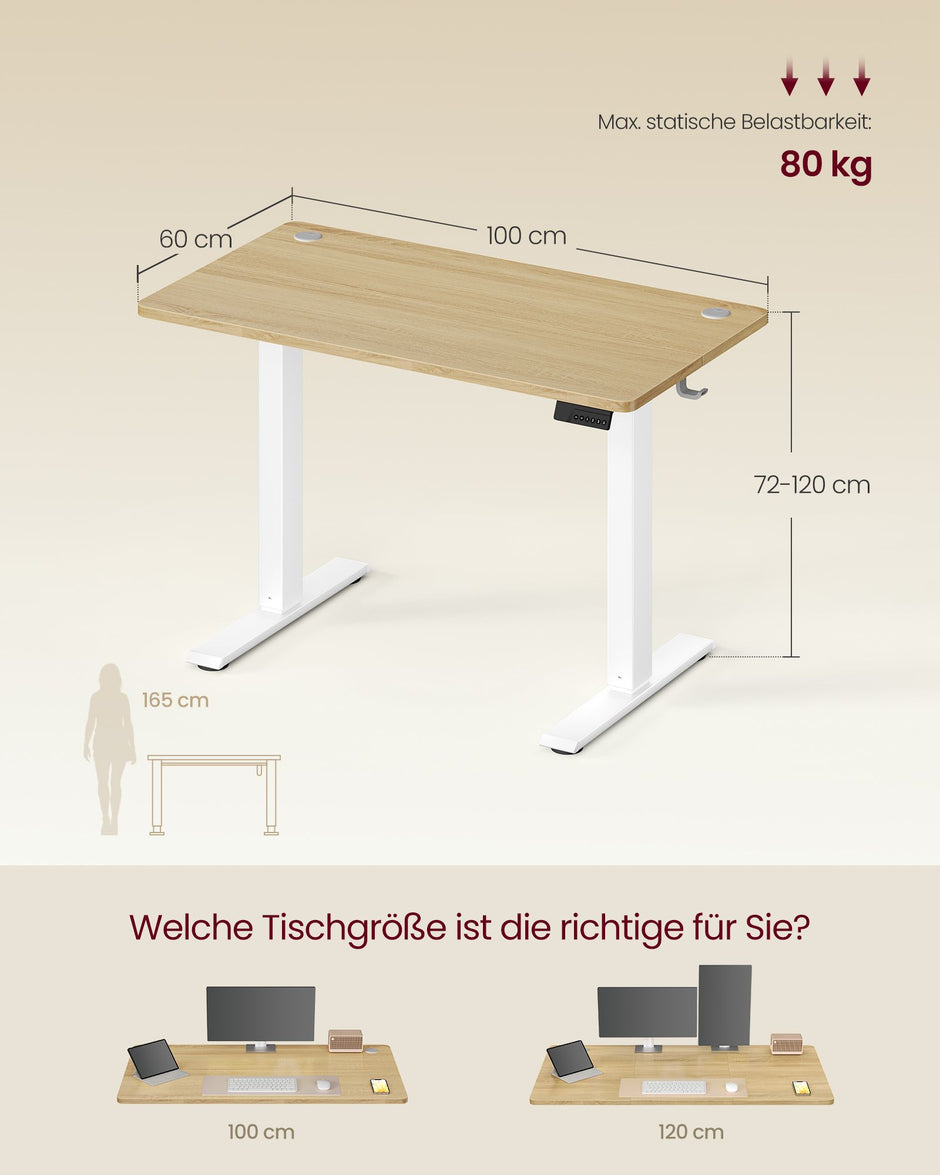 Elektrisch Zit-Sta Bureau – 100 x 60 cm – 4 Geheugenstanden – Zitherinnering – Goudeiken en Matwit