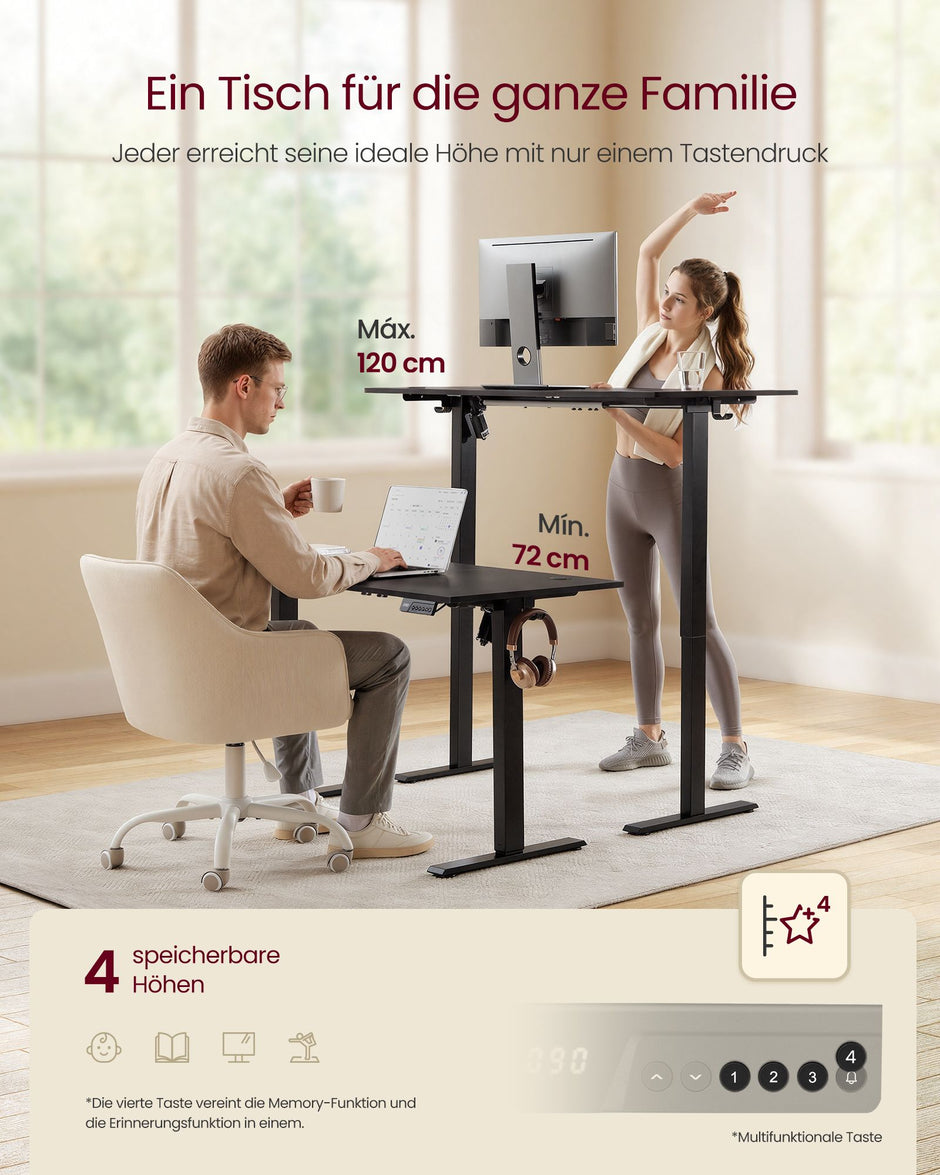 Bureau - In Hoogte Verstelbaar met Geheugenfunctie - Zit-Sta - Vintagebruin - 120 x 60 x (72-120) cm
