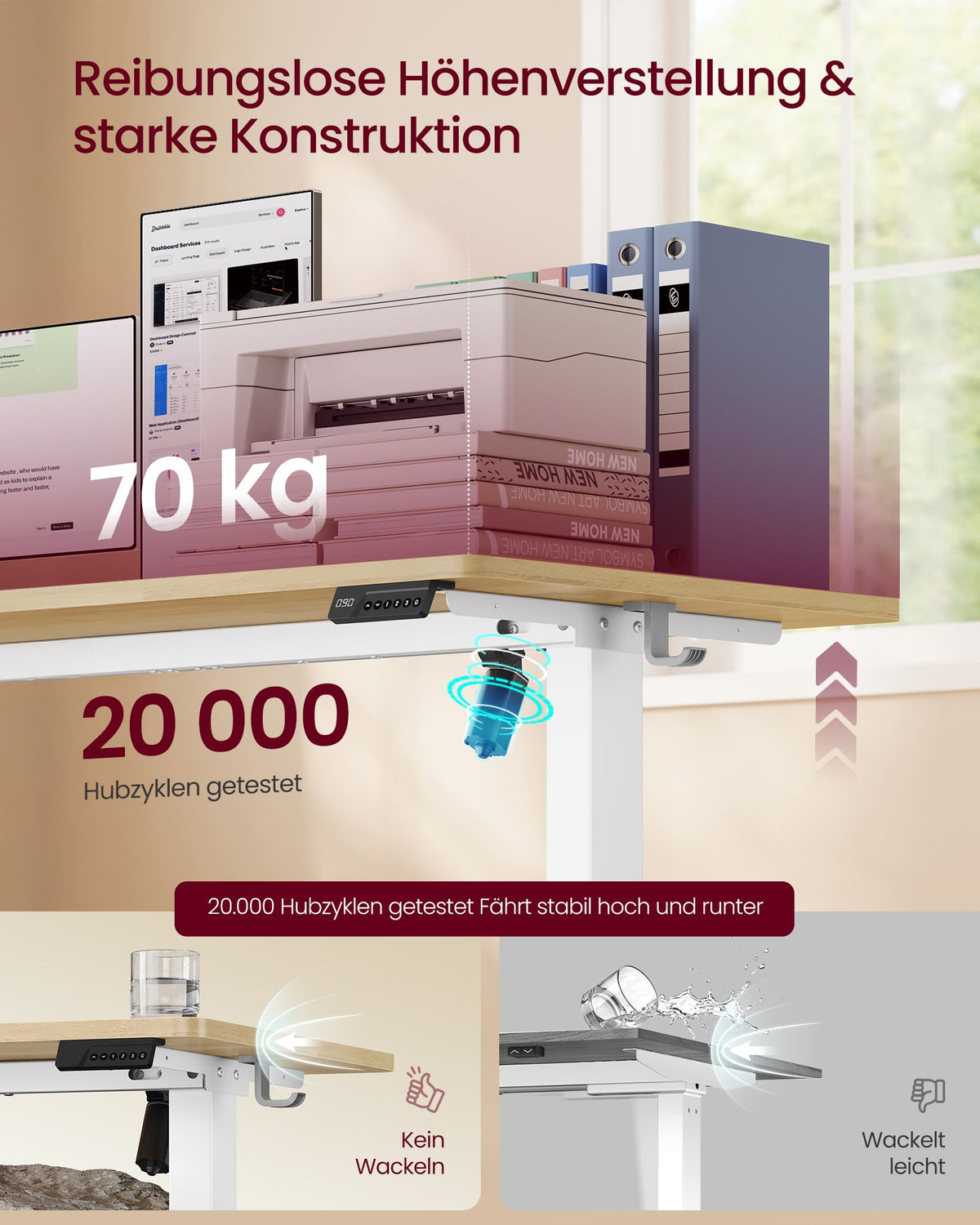 Elektrisch Zit-Sta Bureau – 140 x 60 cm – 4 Geheugenstanden – Zitherinnering – Eiken