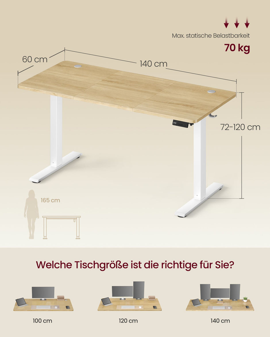 Elektrisch Zit-Sta Bureau – 140 x 60 cm – 4 Geheugenstanden – Zitherinnering – Eiken