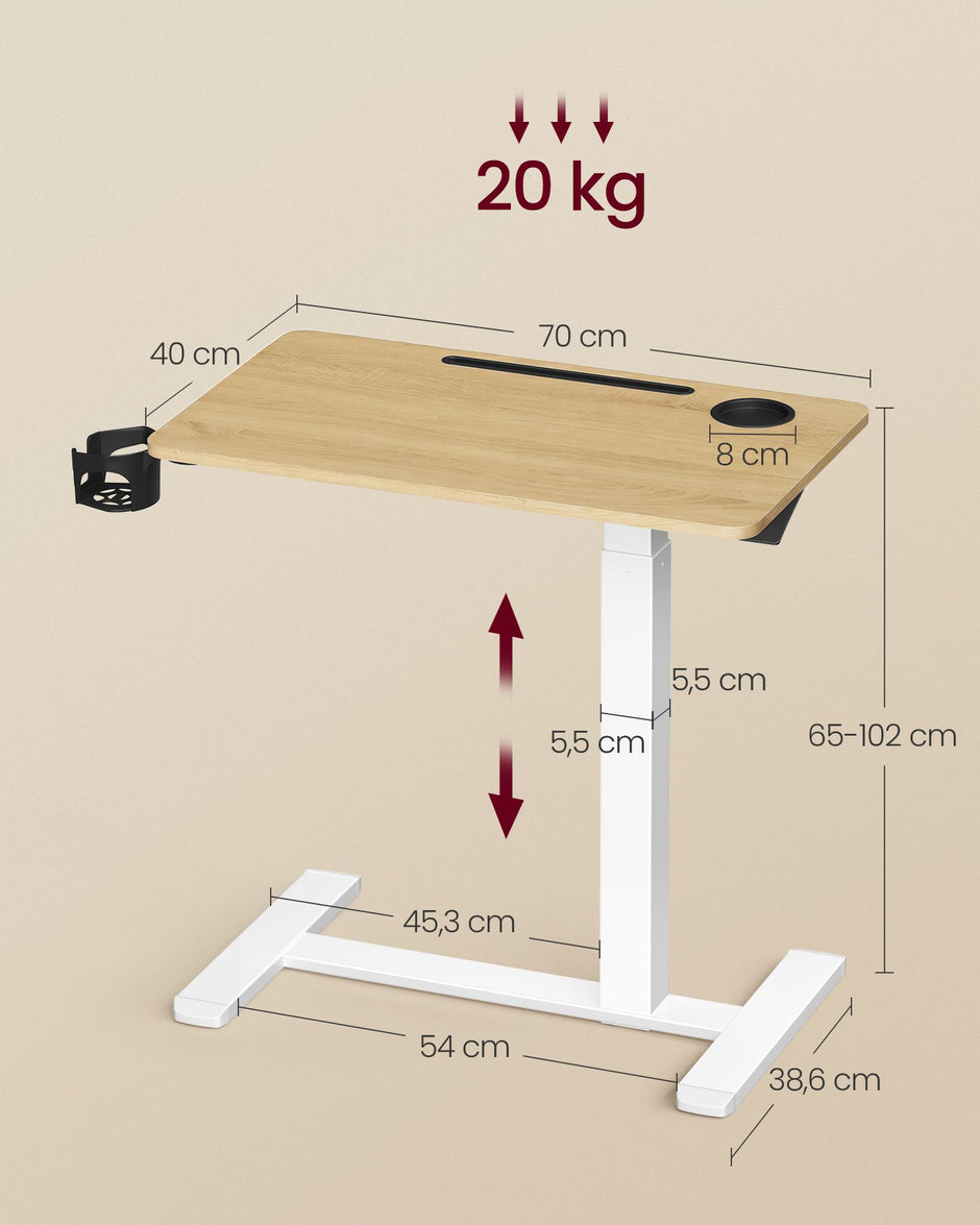 Bijzettafel - Mobiel met Wielen en Bekerhouders - Eikenkleurig-matwit - 70 x 40 x (65-102) cm