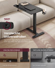 Bijzettafel - Mobiel met Wielen en Bekerhouders - Zwart - 80 x 45 x (65-102) cm