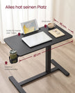 Bijzettafel - Mobiel met Wielen en Bekerhouders - Zwart - 80 x 45 x (65-102) cm