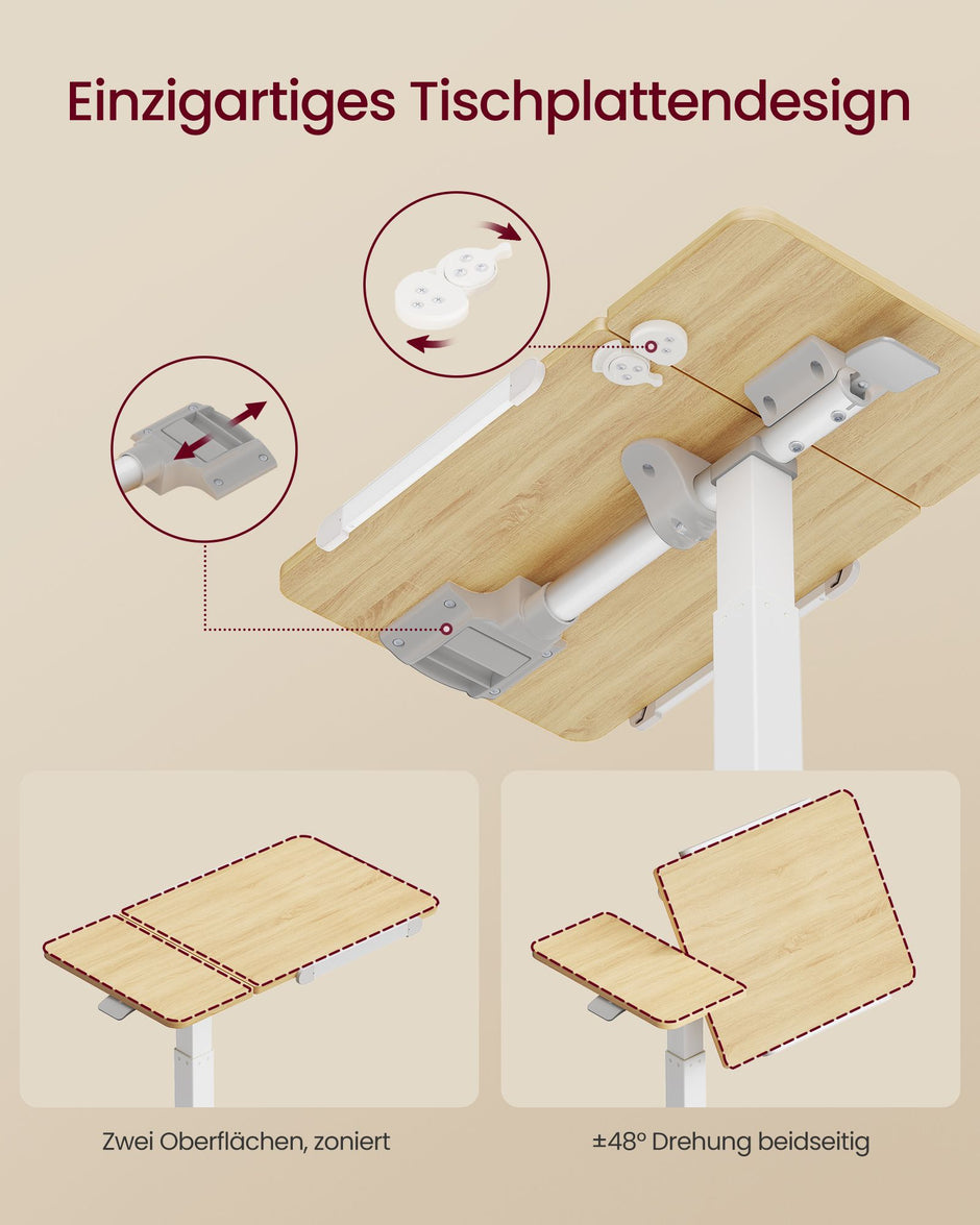 Laptoptafel op Wieltjes – Pneumatisch In Hoogte Verstelbaar – Kantelbaar – 70 x 40 cm – Eiken en Wit