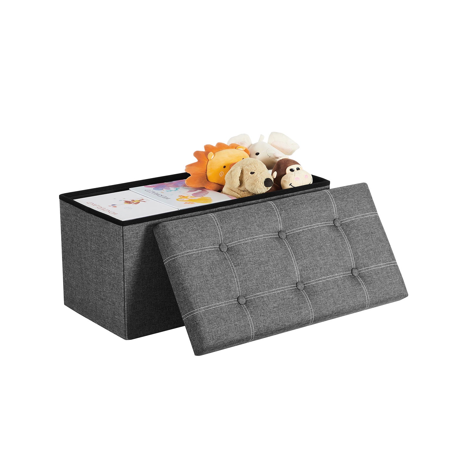 Soffa med förvaringsutrymme - sittplatser - fällbar - 76 x 38 x 38 cm - mörkgrå