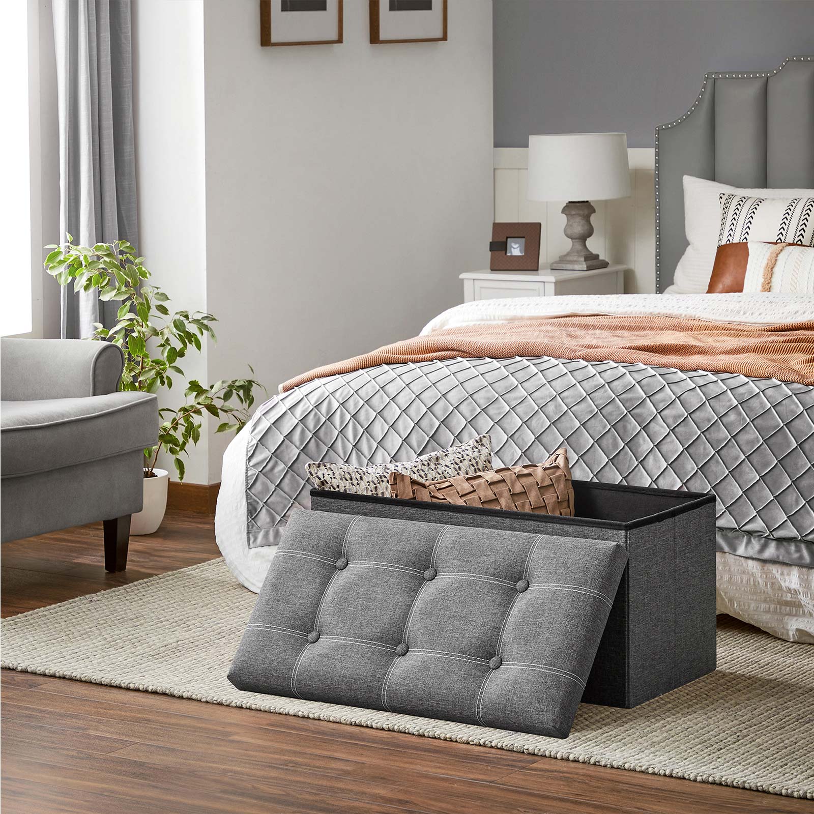 Soffa med förvaringsutrymme - sittplatser - fällbar - 76 x 38 x 38 cm - mörkgrå