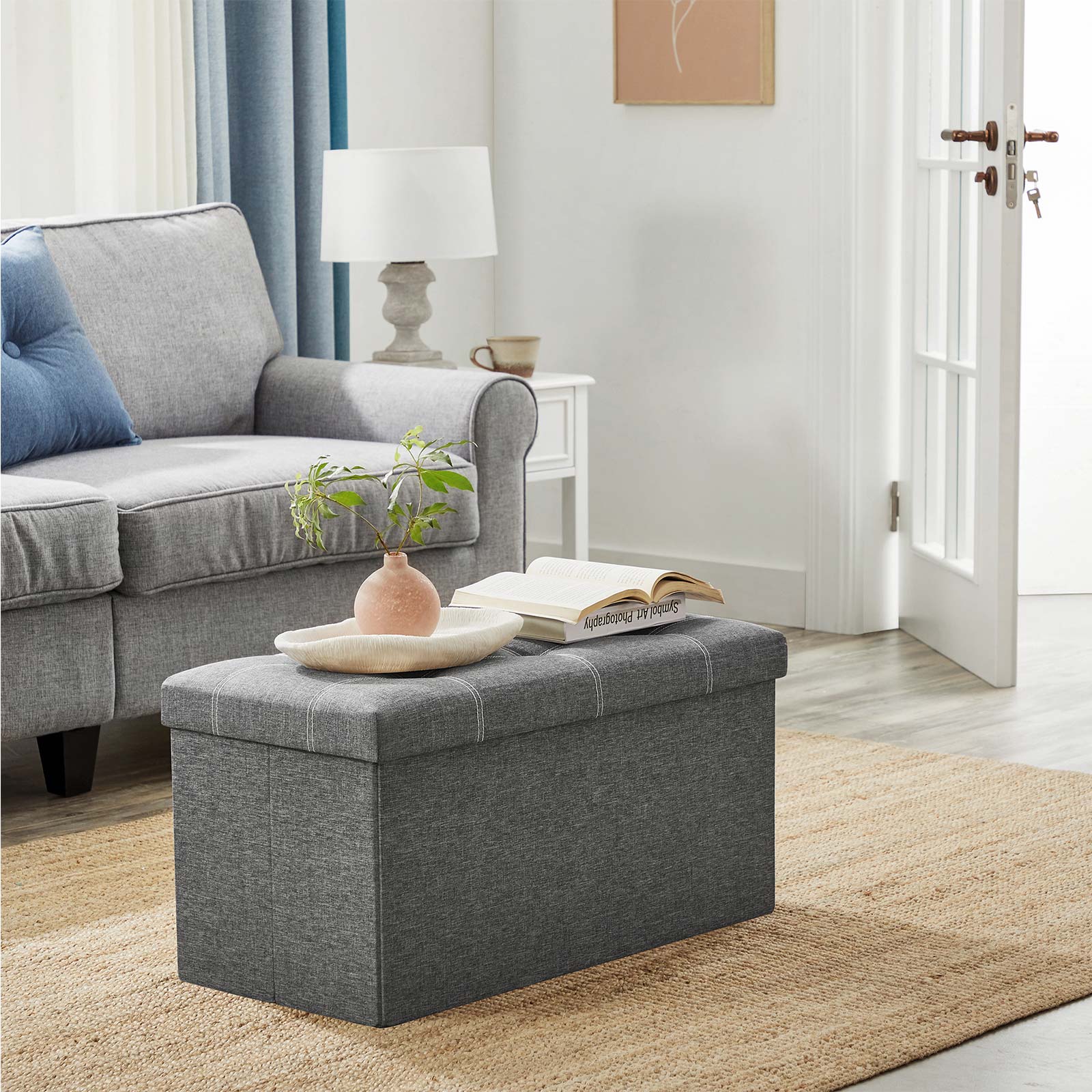 Soffa med förvaringsutrymme - sittplatser - fällbar - 76 x 38 x 38 cm - mörkgrå