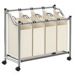 Tvättkorg på hjul - 4 tvättväskor - 4 x 35 liter - beige