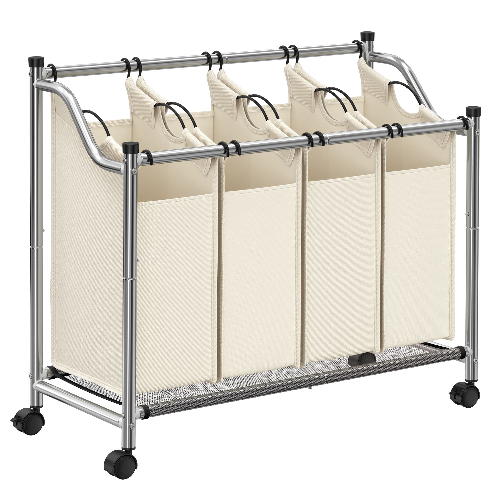 Tvättkorg på hjul - 4 tvättväskor - 4 x 35 liter - beige
