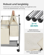 Tvättkorg på hjul - 4 tvättväskor - 4 x 35 liter - beige