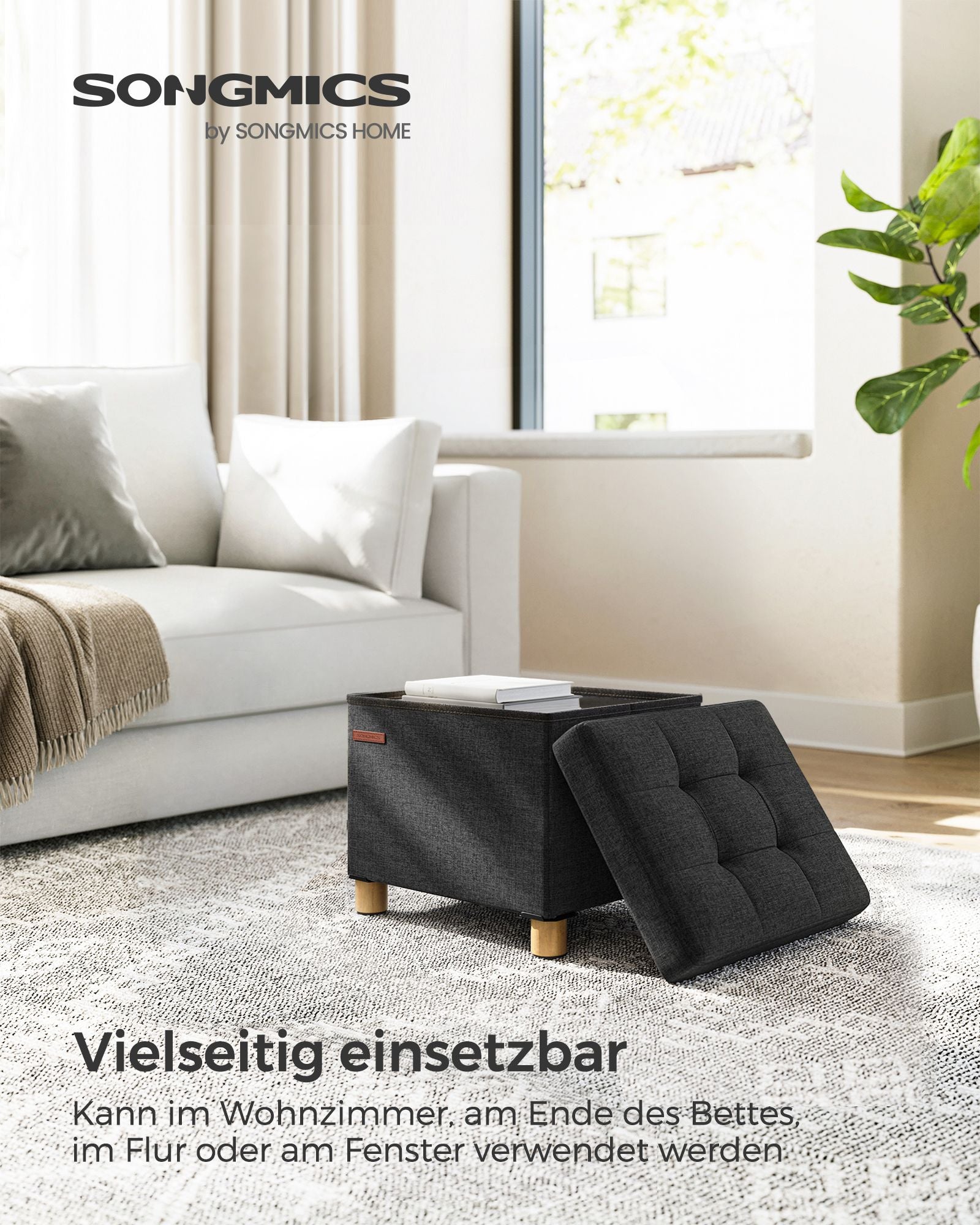 Bank - Foldbar - med lagringsutrymme - 32 × 40 × 33,5 cm - svart